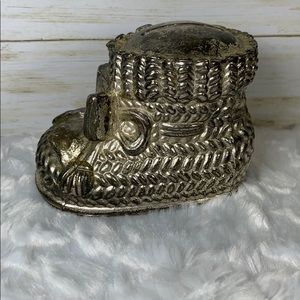 Vintage Leonard silver plate coin baby bootie bank